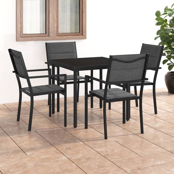 vidaXL Outdoor Dining Set Black Powder-coated steel Medium Stackable