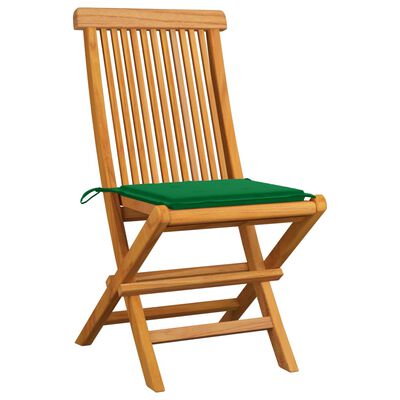 vidaXL Patio Chairs with Green Cushions 6 pcs Solid Teak Wood