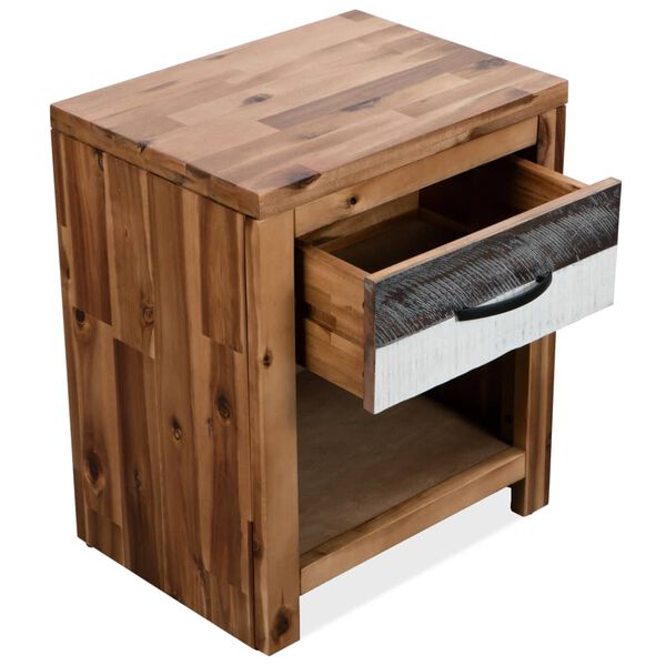 vidaXL Bedside Table Acacia wood, black, white