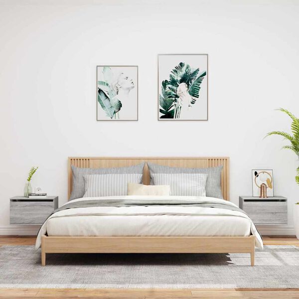 vidaXL Wall-mounted Bedside Cabinet Set of 2 Grey sonoma Engineered wood