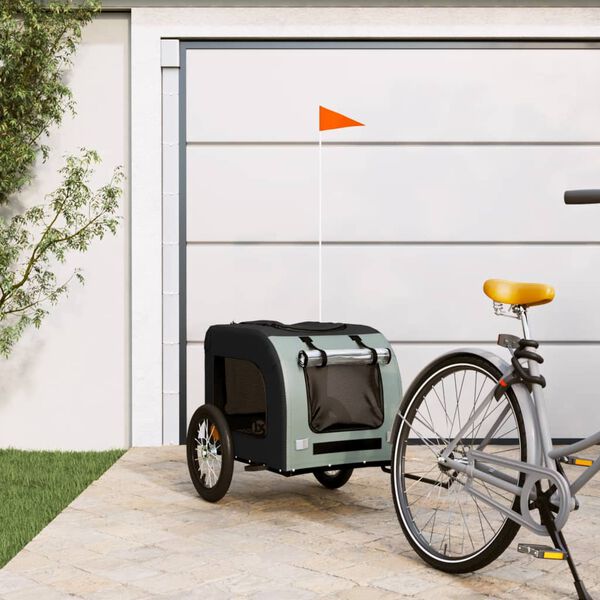 vidaXL Pet Bike Trailer Black and Grey Oxford fabric, iron, PVC Small
