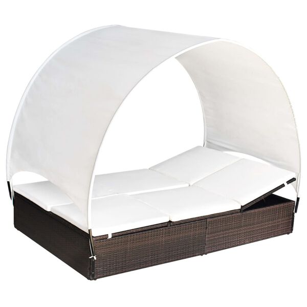 vidaXL Sun Lounger With Canopy Brown, Cream White