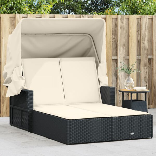 vidaXL Double Sun Lounger Black PE rattan Double-sized