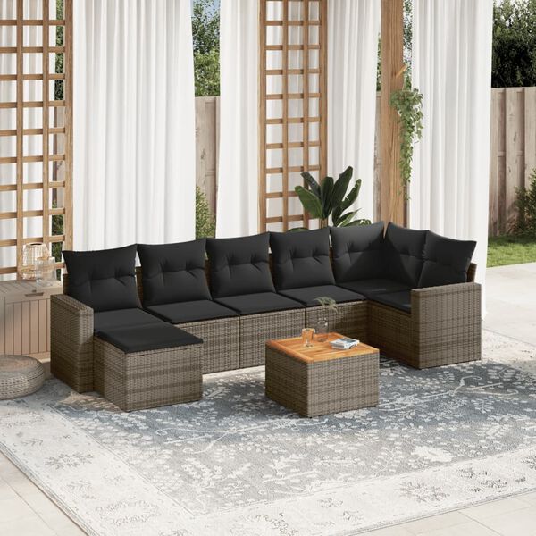 vidaXL Garden Sofa Set Grey PE rattan, powder-coated steel, acacia wood