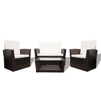 vidaXL 4 Piece Patio lounge set with Cushions Poly Rattan Brown