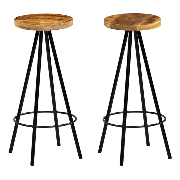 vidaXL Bar Stool Set of 2 Natural wood and black
