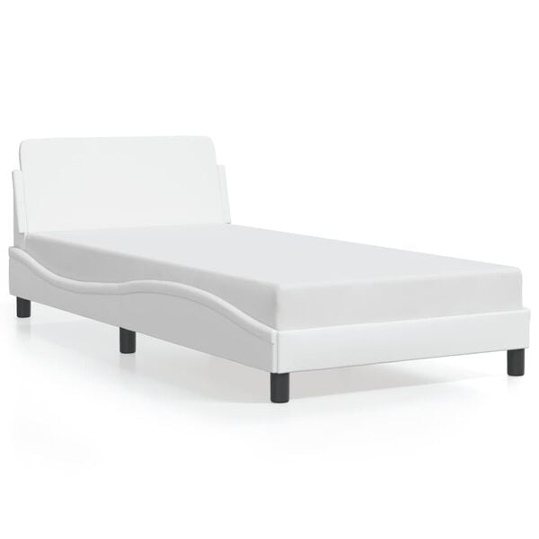 vidaXL Bed Frame White Faux leather, metal, plywood, engineered wood Twin
