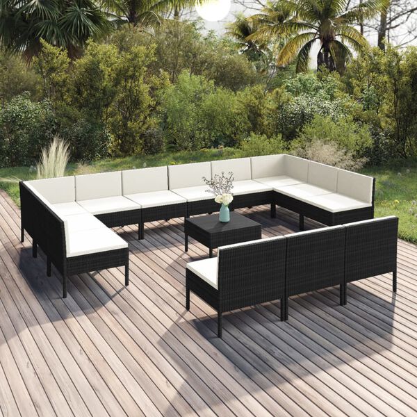 vidaXL Garden Lounge Set Black frame with cream white cushions