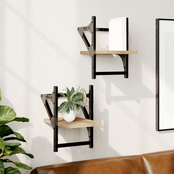 vidaXL Wall Shelf Set of 2 Sonoma Oak Engineered wood, Metal