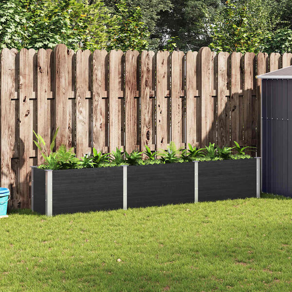 vidaXL Garden Raised Bed Grey Wood plastic composite (WPC), Steel Large