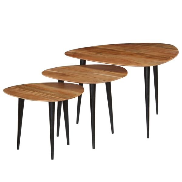vidaXL Coffee Table Set of 3 Brown and Black Solid Acacia Wood and Steel