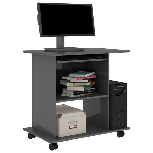 vidaXL Computer Desk High gloss grey Engineered wood Compact