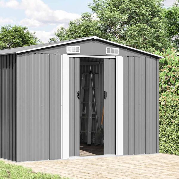 vidaXL Garden Shed Grey Galvanized steel Large Garden Shed Rectangular