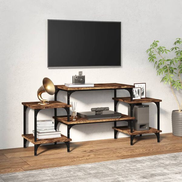 vidaXL TV Cabinet Smoked Oak Engineered Wood, Steel 46.1x13.8x20.5 in