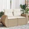 vidaXL Garden Sofa Beige PE Rattan, Powder-Coated Steel 2-seater Modular