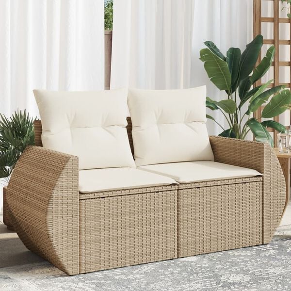 vidaXL Garden Sofa Beige PE Rattan, Powder-Coated Steel 2-seater Modular