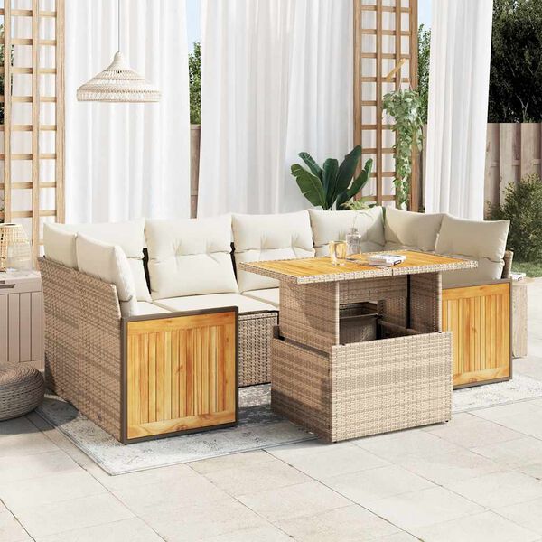 vidaXL Garden Sofa Set Beige PE rattan Large Modular Garden Sofa Set