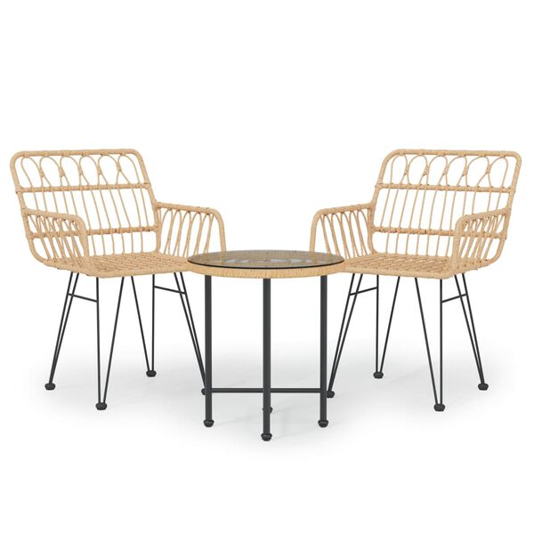 vidaXL Garden Dining Set Black Poly Rattan, Steel, Tempered Glass Compact