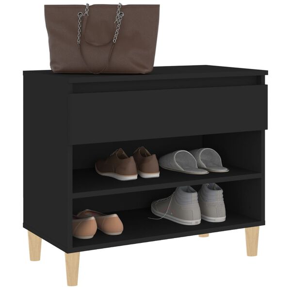 vidaXL Shoe Cabinet Black Engineered wood, solid eucalyptus wood