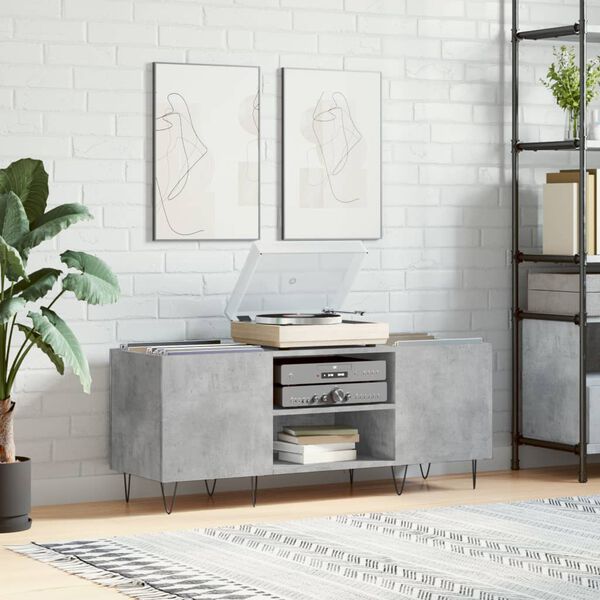 vidaXL Record Cabinet Concrete Grey Engineered Wood and Iron Medium