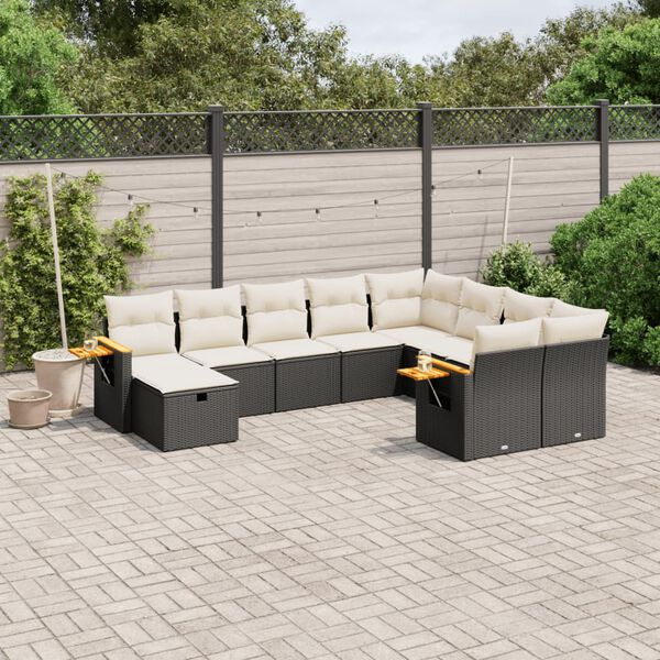 vidaXL Garden Sofa Set Black PE rattan 10 Piece Adjustable Feet