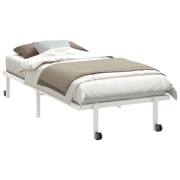 vidaXL Bed Frame White Steel Twin Foldable Bed Frame Rectangular