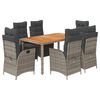 vidaXL Garden Dining Set Gray PE Rattan Large Adjustable Footrests