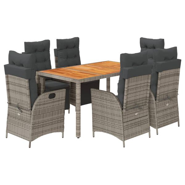 vidaXL Garden Dining Set Gray PE Rattan Large Adjustable Footrests