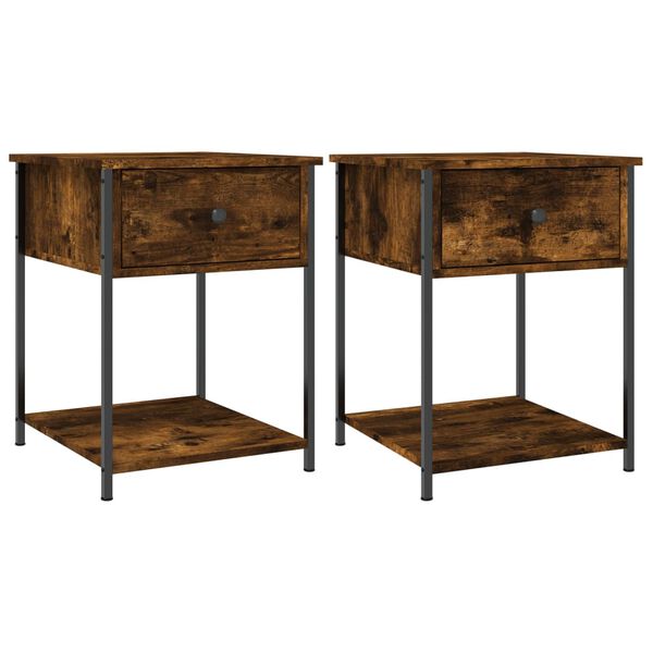vidaXL Bedside Table Set of 2 Smoked oak Engineered wood, iron