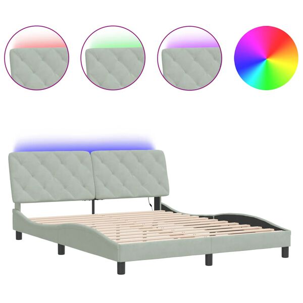 vidaXL Bed Frame with LED without Mattress Light Gray 59.8"x79.9" Velvet