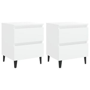 vidaXL Bed Cabinet Set of 2 White Engineered Wood, Metal Medium