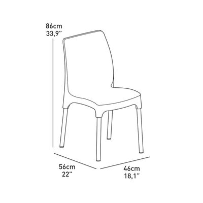 Dimension diagram of chair showing height 86 cm, width 56 cm, depth 46 cm.