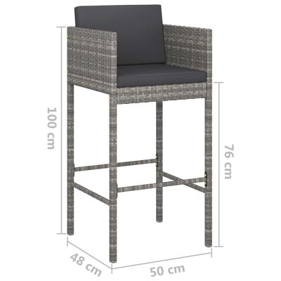 vidaXL 3 Piece Patio Bar Set with Cushions Poly Rattan Gray