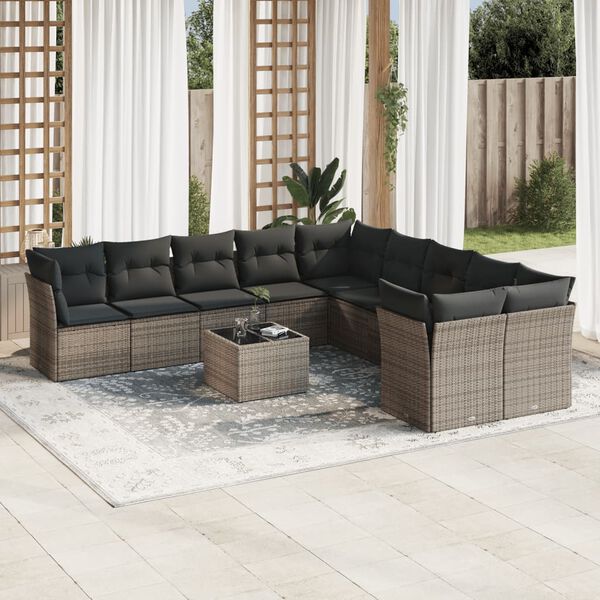 vidaXL Garden Sofa Set Grey PE rattan 11 Piece Adjustable Feet