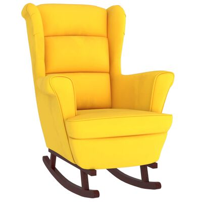 vidaXL Rocking Chair with Solid Wood Rubber Legs Yellow Velvet