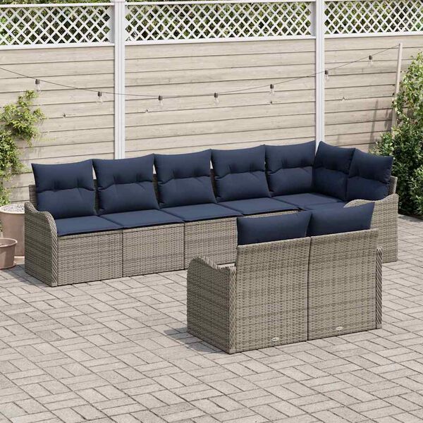 vidaXL Garden Sofa Set 8 pcs Grey Poly Rattan