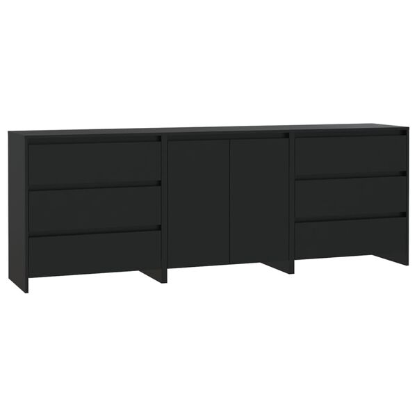 vidaXL Sideboard Set of 3 Black Engineered Wood Medium Sideboard