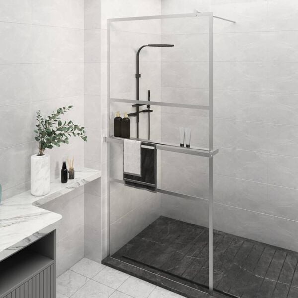 vidaXL Walk-in Shower Wall with Shelf Chrome 31.5x76.8" ESG Glass&Aluminium