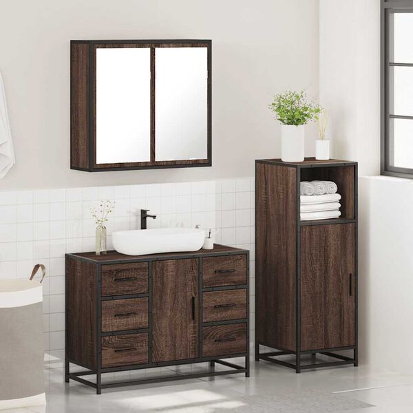 vidaXL Bathroom Furniture Set Brown oak Engineered wood, metal, glass