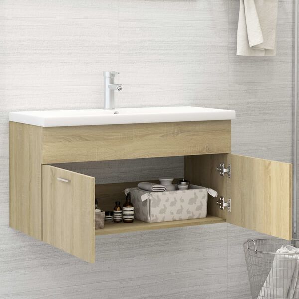 vidaXL Sink Cabinet Sonoma oak Engineered wood 35.4 x 15.2 x 18.1 in