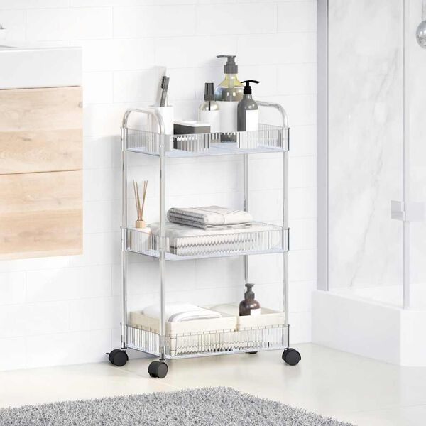 vidaXL Storage Trolley 3-Tier Transparent 14.6x11.0x26.8" Acrylic