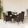 vidaXL 5 Piece Patio Dining Set with Cushions Brown Poly Rattan and Glass