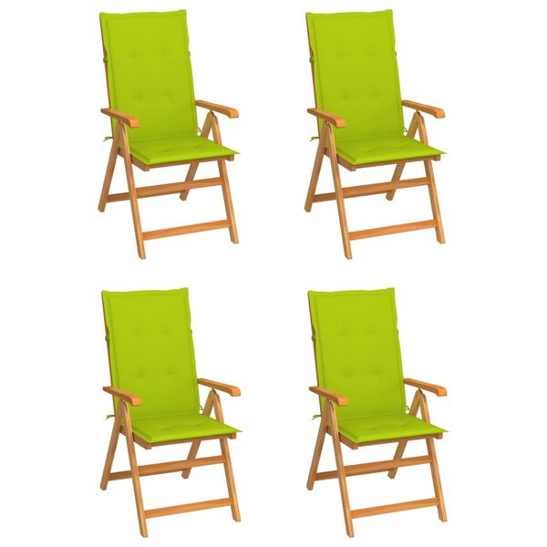 vidaXL Patio Chairs 4 pcs with Bright Green Cushions Solid Teak Wood