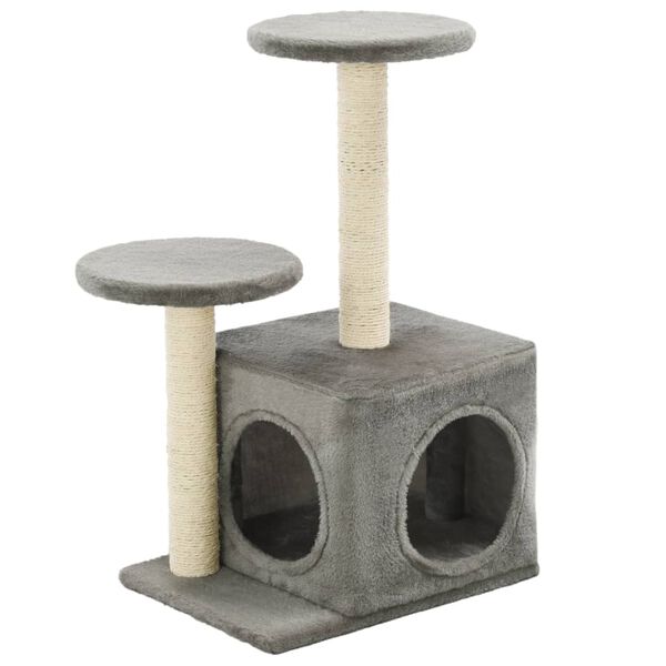 vidaXL Cat Tree Grey Engineered wood, cardboard, plush fabric, sisal rope