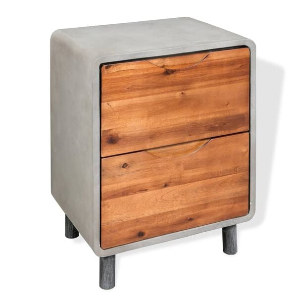 vidaXL Nightstand Concrete gray, Acacia wood brown