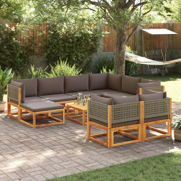 vidaXL Garden Sofa Set Grey, Acacia wood Solid acacia wood, PE rattan