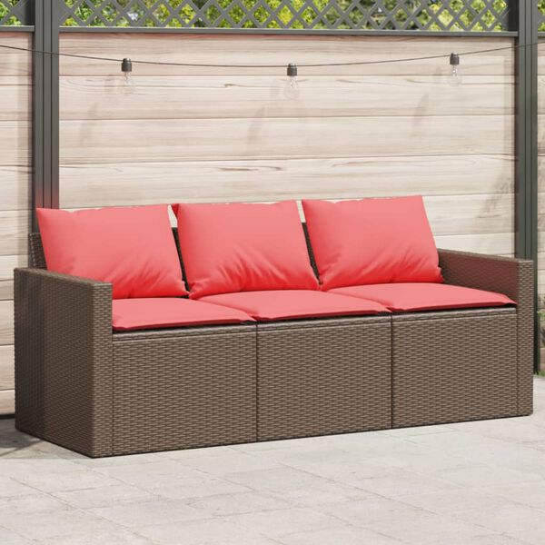 vidaXL Garden Sofa Brown PE rattan 3-Seater Removable Covers