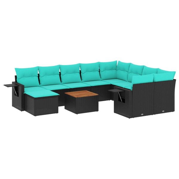 vidaXL 11 Piece Garden Sofa Set with Cushions Black Poly Rattan