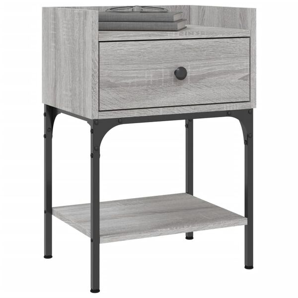 vidaXL Bedside Table Set of 2 Grey Sonoma Engineered Wood, Iron Medium