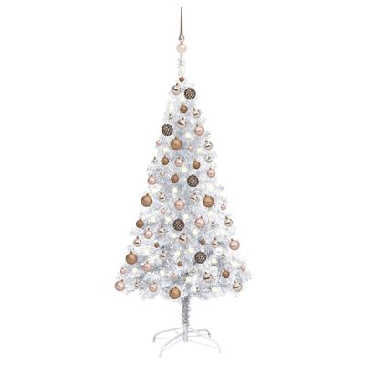 vidaXL Artificial Pre-lit Christmas Tree with Ball Set Silver 47.2" PET